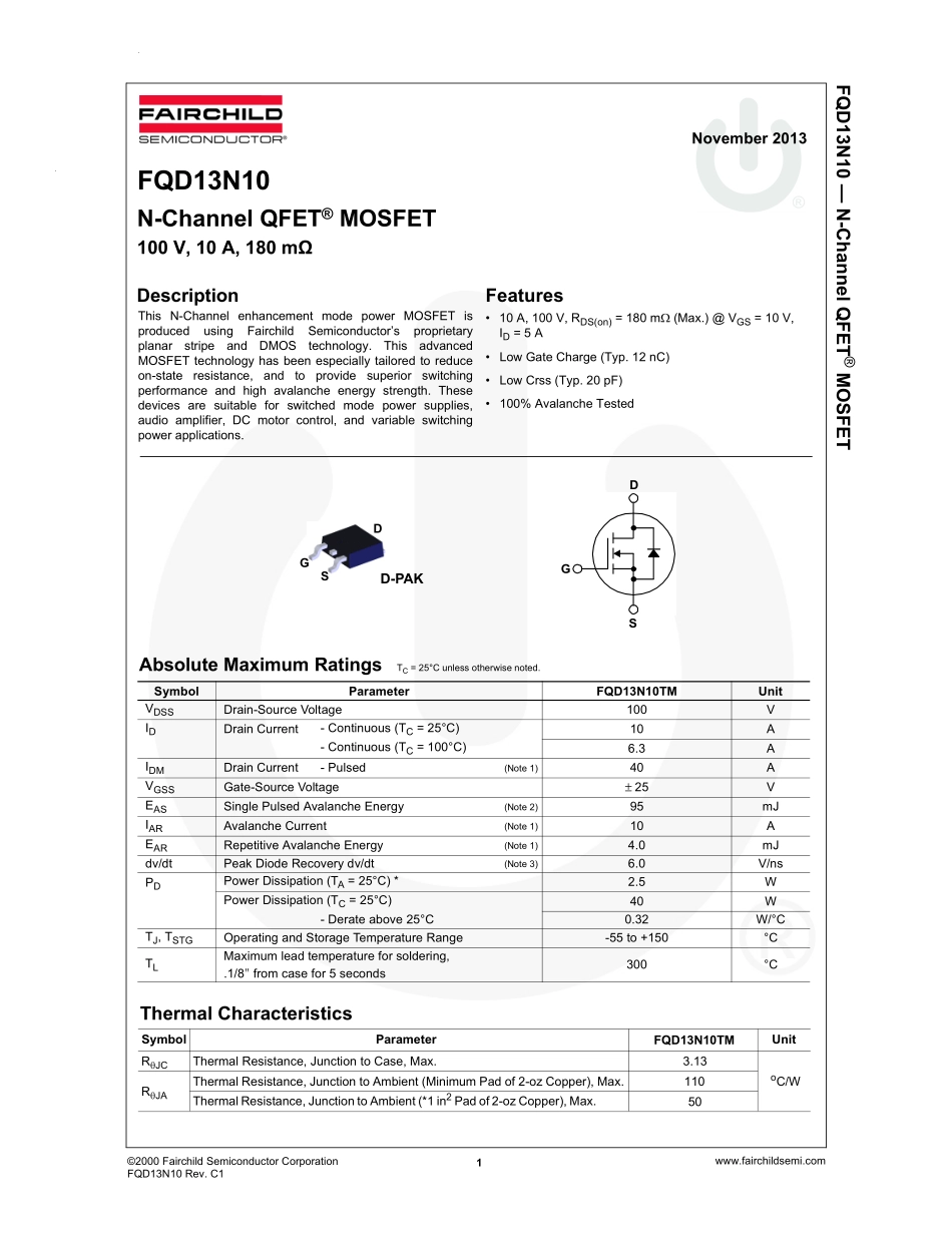 IC封装资料_三极管_FQD13N10TM.pdf_第2页