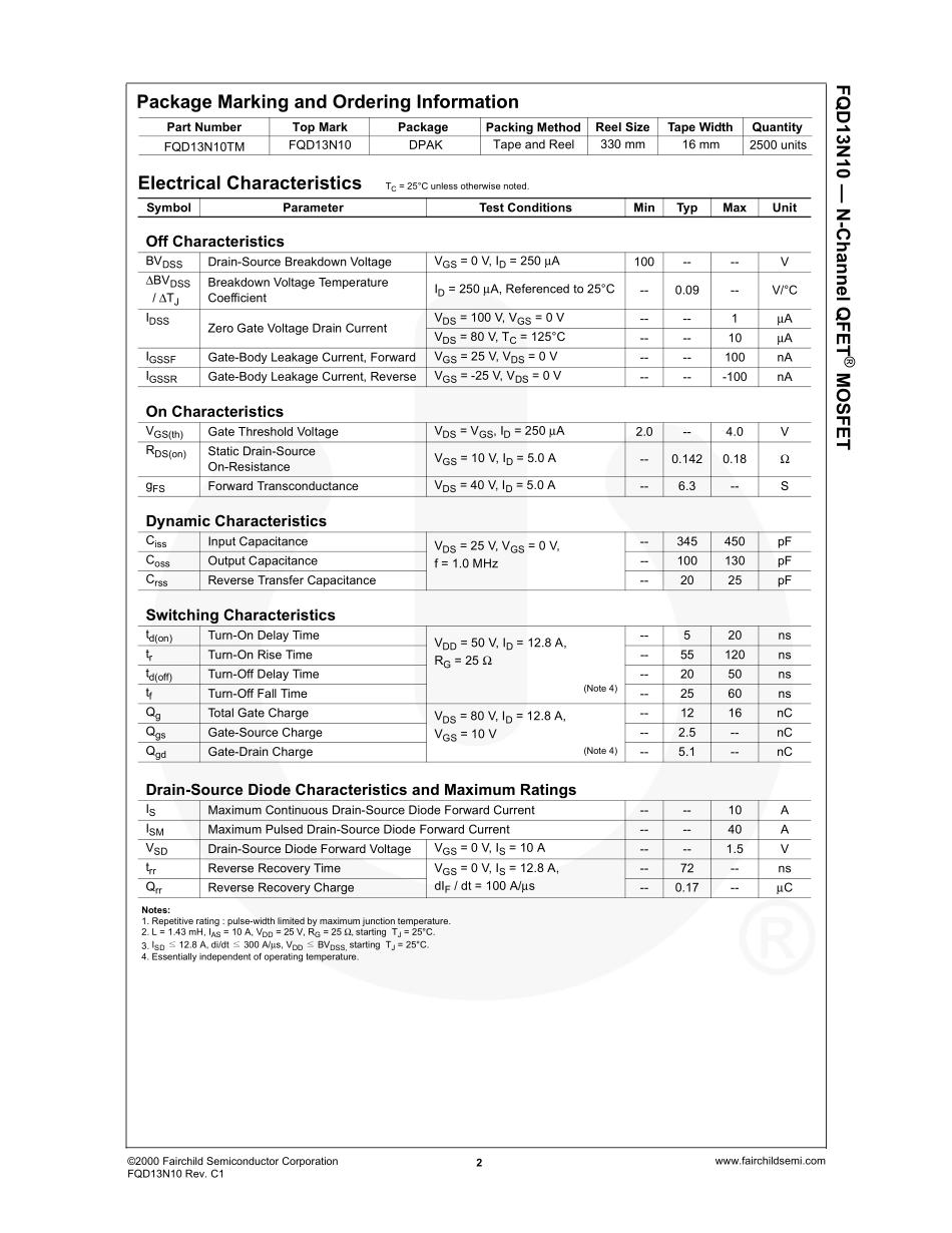 IC封装资料_三极管_FQD13N10TM.pdf_第3页