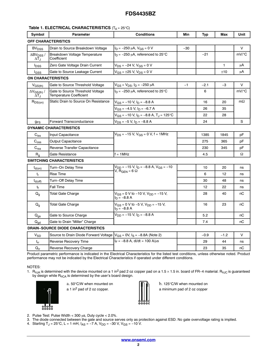 IC封装资料_三极管_FDS4435BZ.pdf_第2页