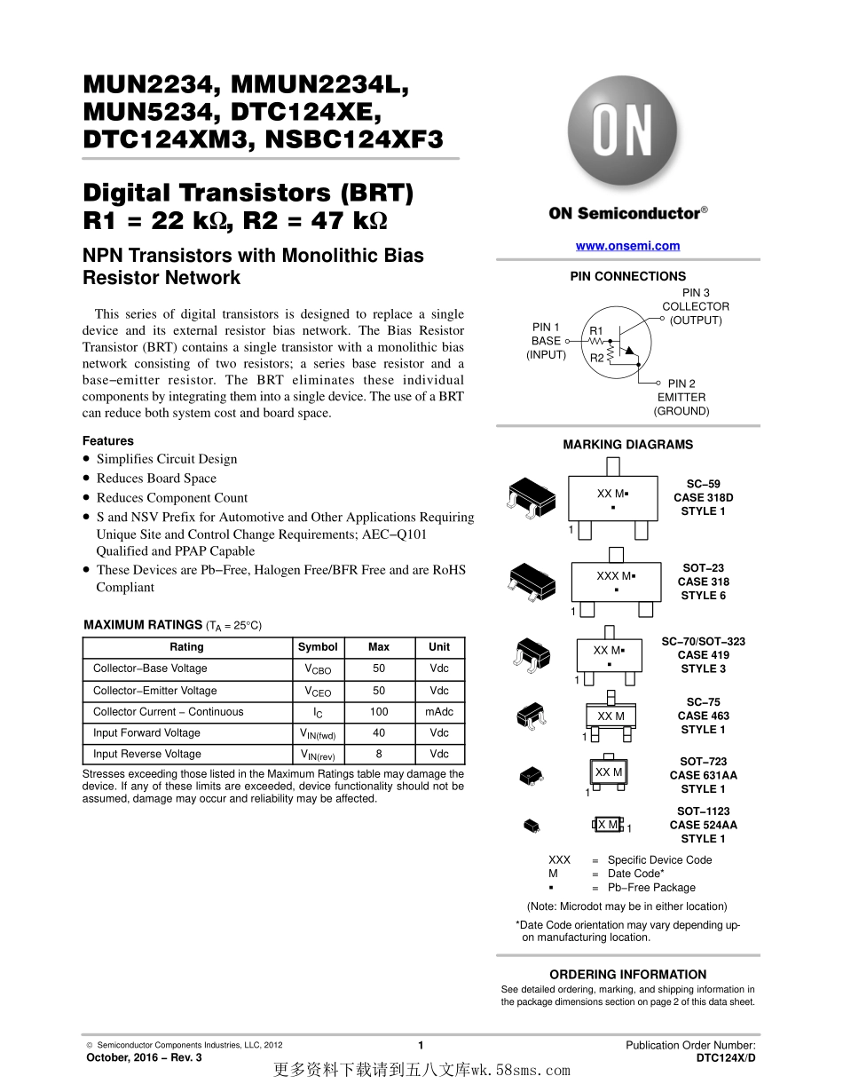 IC封装资料_三极管_DTC124XET1G.pdf_第1页