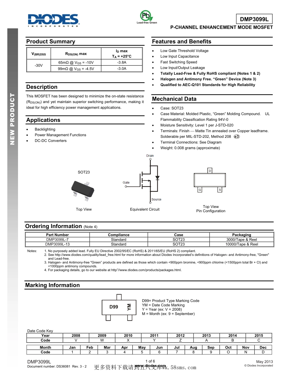 IC封装资料_三极管_DMP3099L-7.pdf_第1页