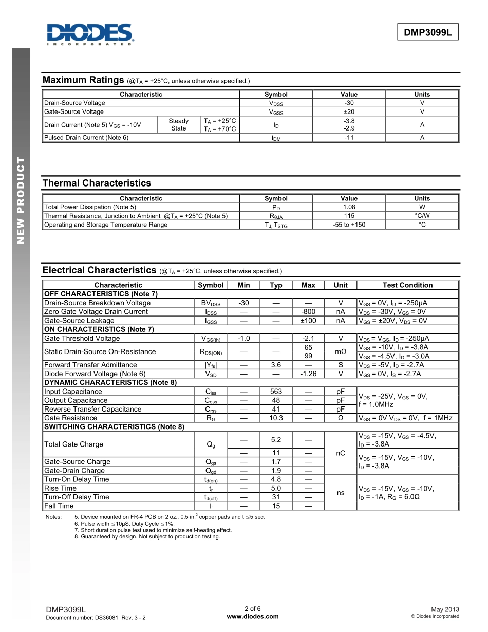 IC封装资料_三极管_DMP3099L-7.pdf_第2页