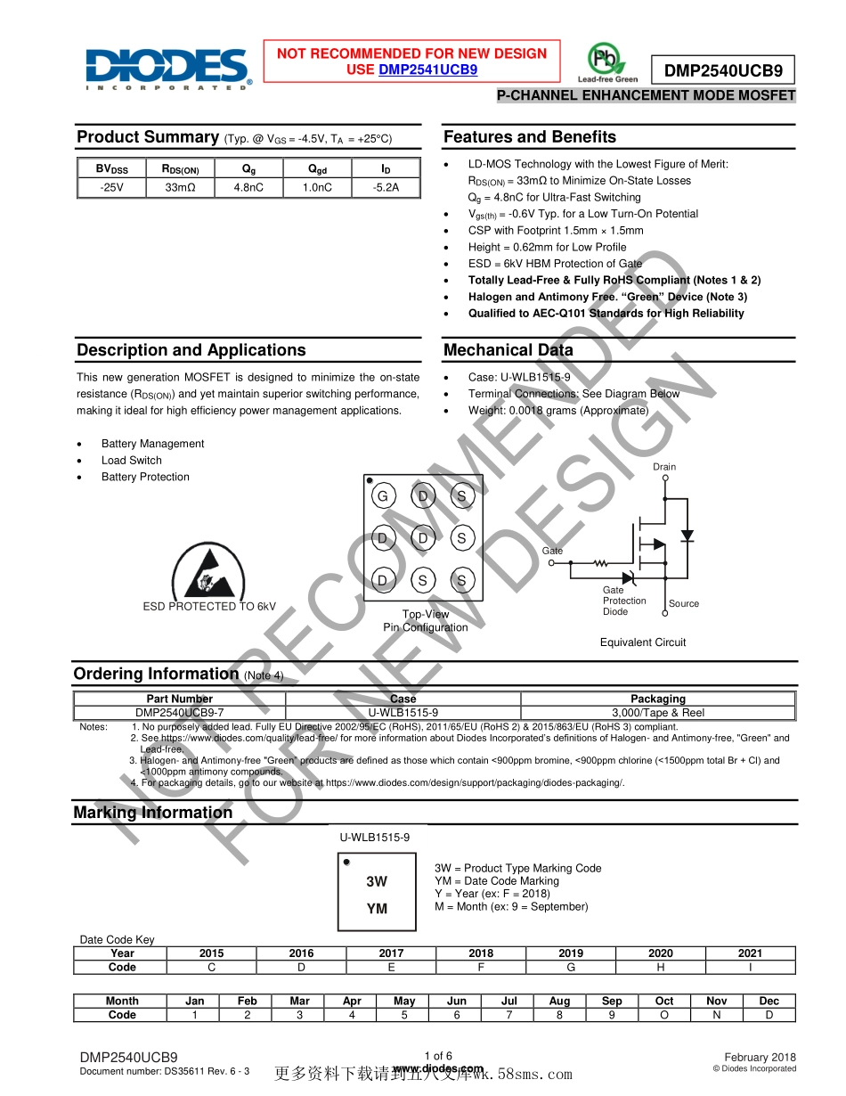 IC封装资料_三极管_DMP2540UCB9-7.pdf_第1页