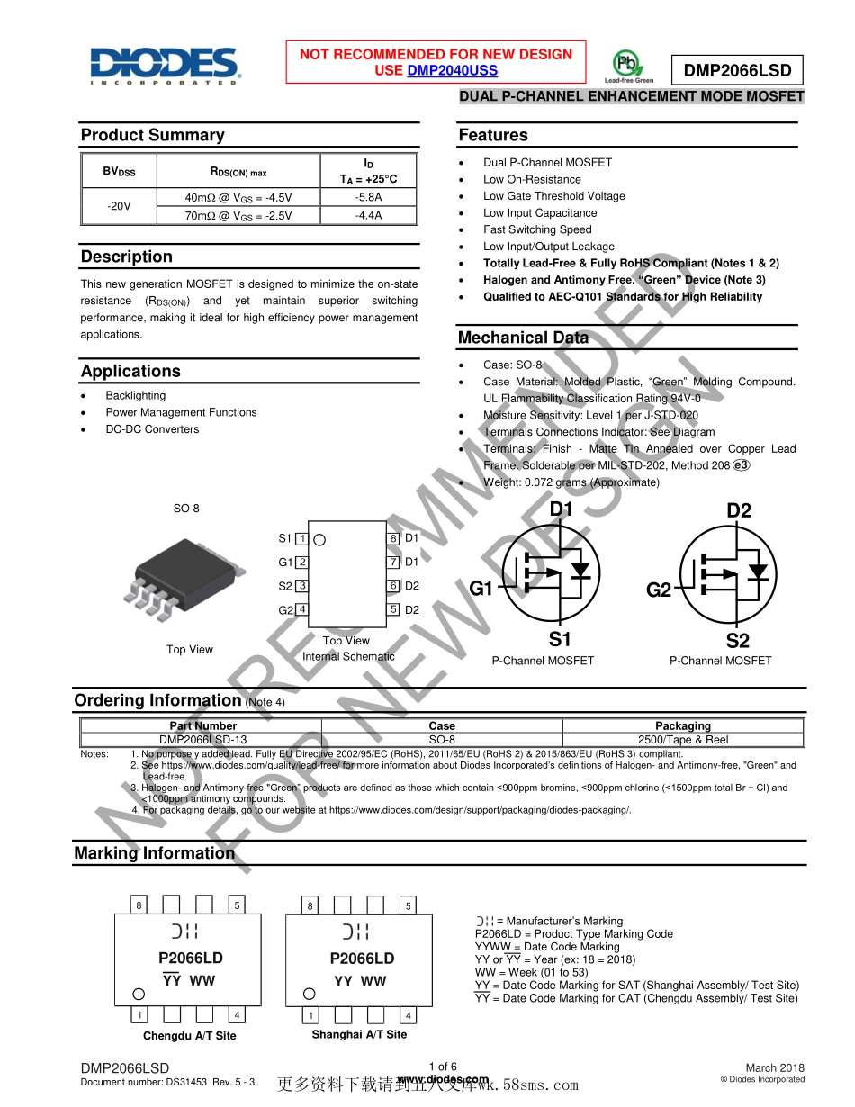 IC封装资料_三极管_DMP2066LSD-13.pdf_第1页