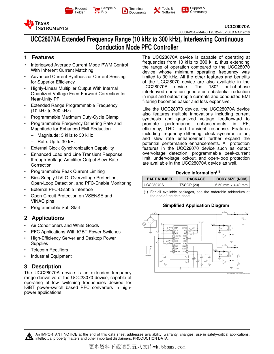 IC封装资料_电源管理芯片_UCC28070APWR.pdf_第1页