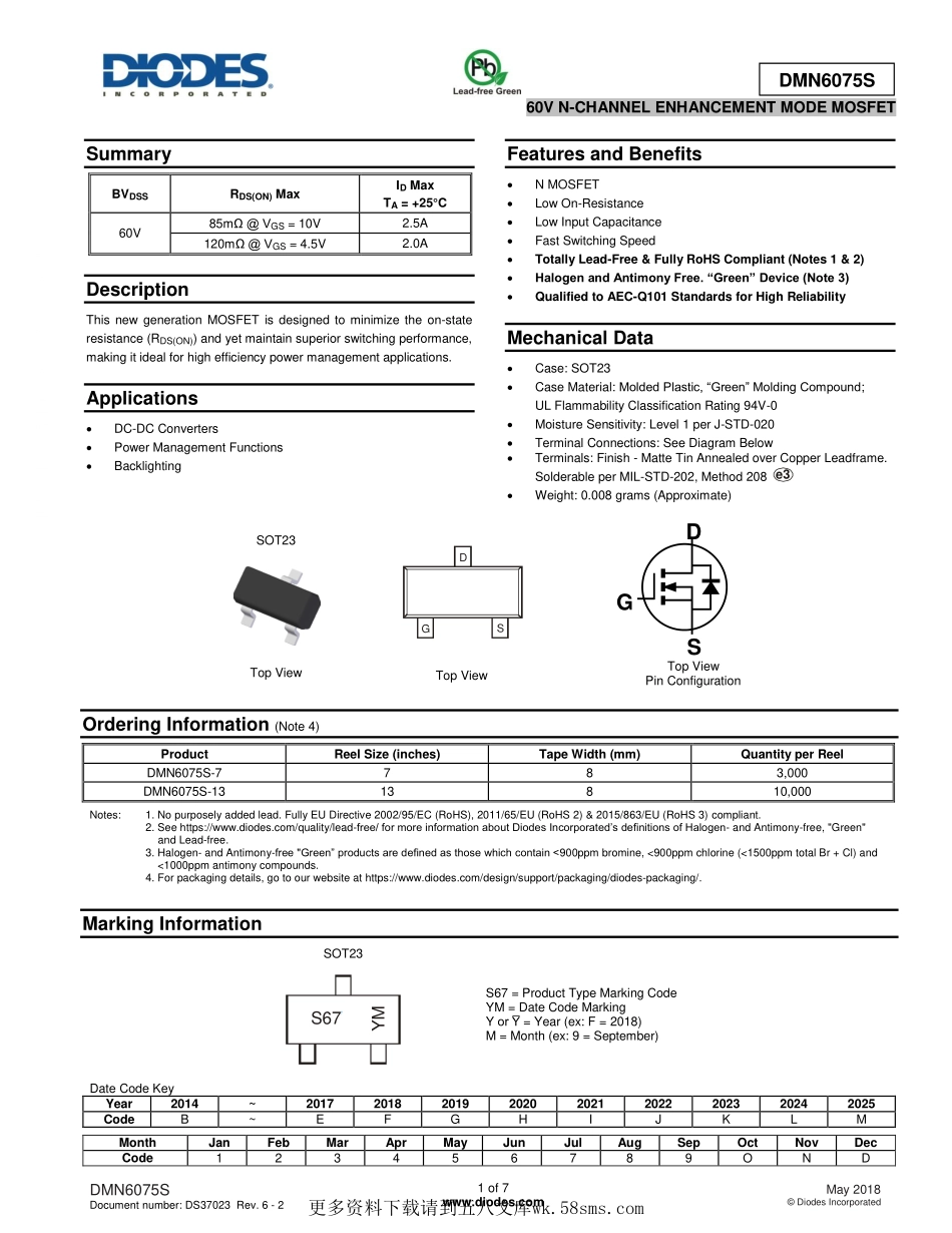 IC封装资料_三极管_DMN6075S-7.pdf_第1页