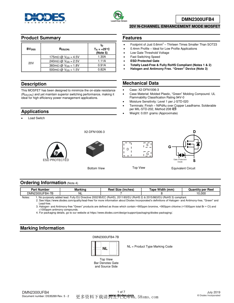 IC封装资料_三极管_DMN2300UFB4-7B.pdf_第1页