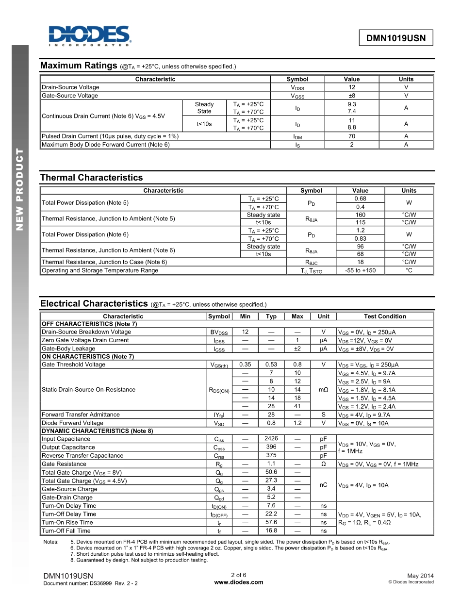 IC封装资料_三极管_DMN1019USN-7.pdf_第2页