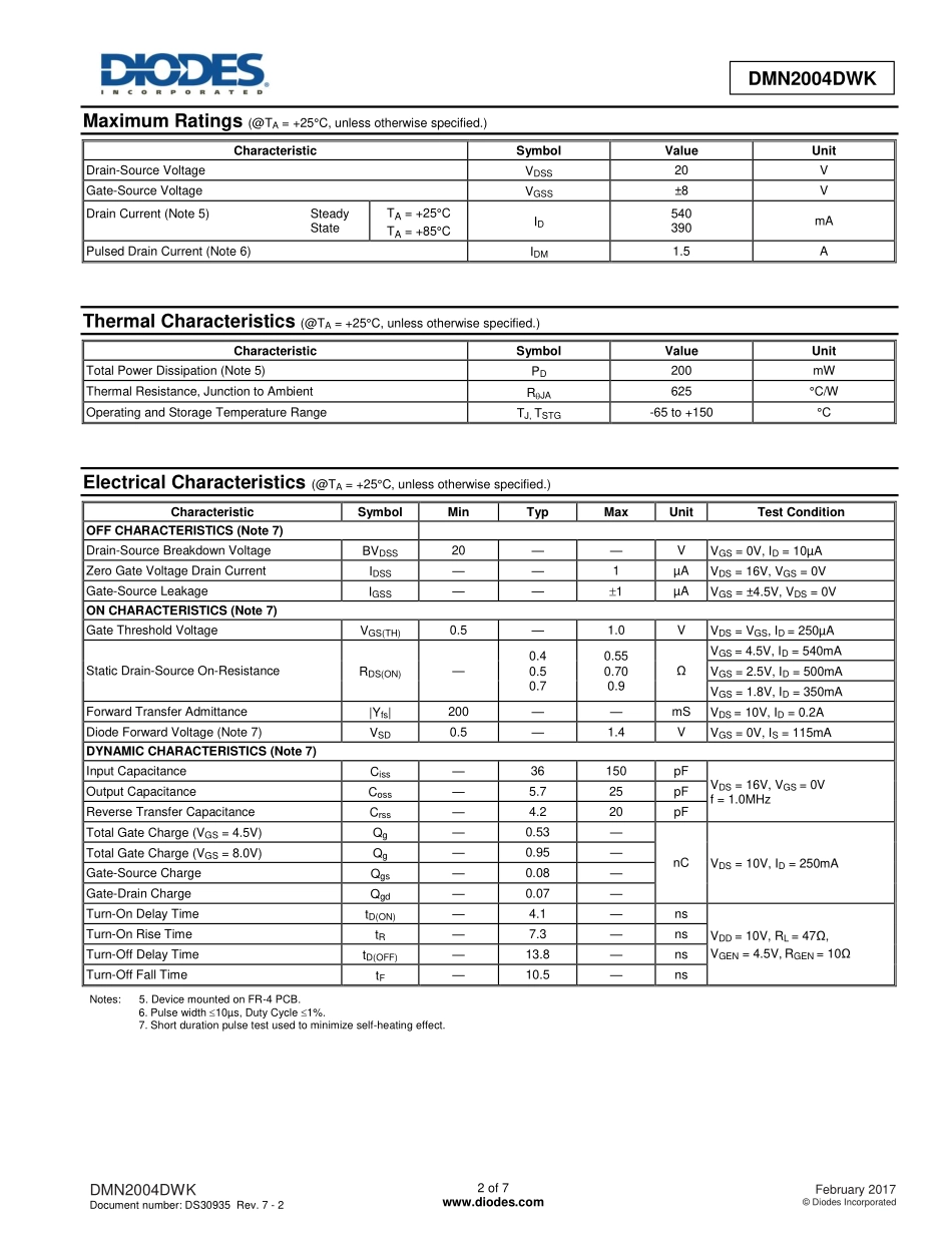 IC封装资料_三极管_DMN2004DWK-7.pdf_第2页