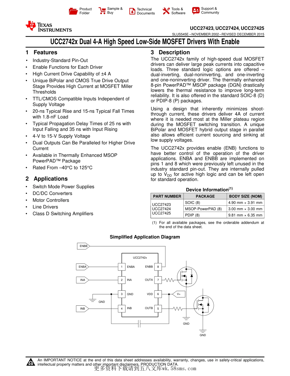 IC封装资料_电源管理芯片_UCC27424DRG4.pdf_第1页