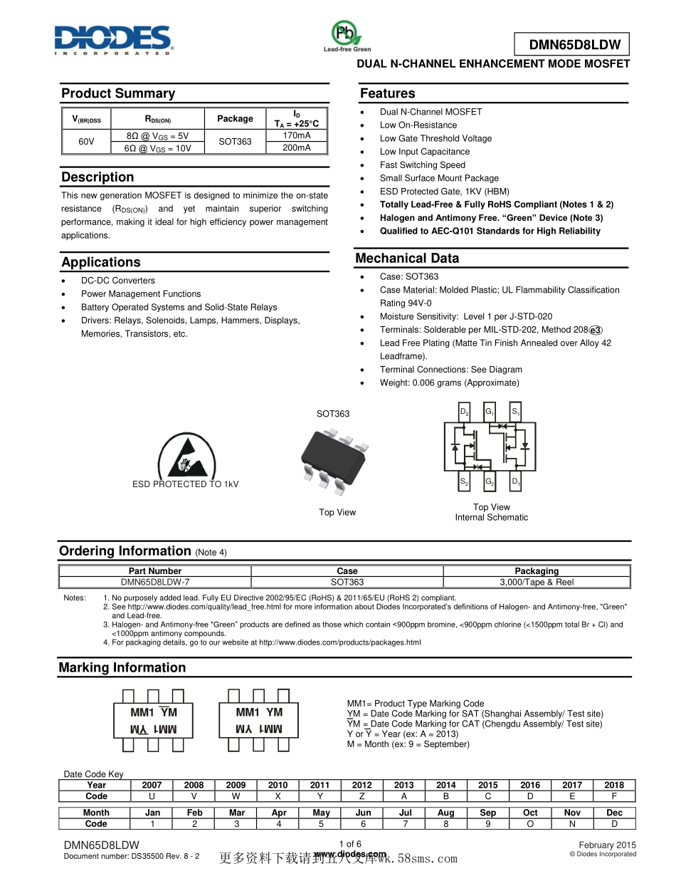 IC封装资料_三极管_DMN65D8LDW-7.pdf_第1页