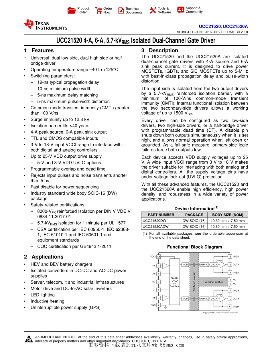 IC封装资料_电源管理芯片_UCC21520DW.pdf_第1页