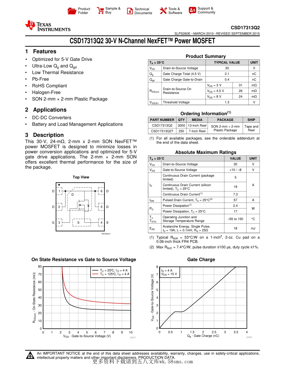 IC封装资料_三极管_CSD17313Q2T.pdf_第1页