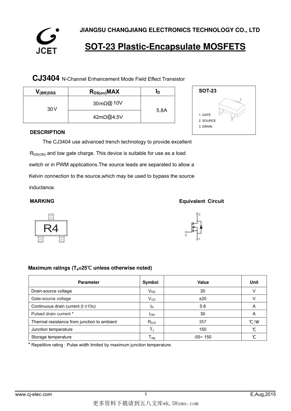 IC封装资料_三极管_CJ3404.pdf_第1页