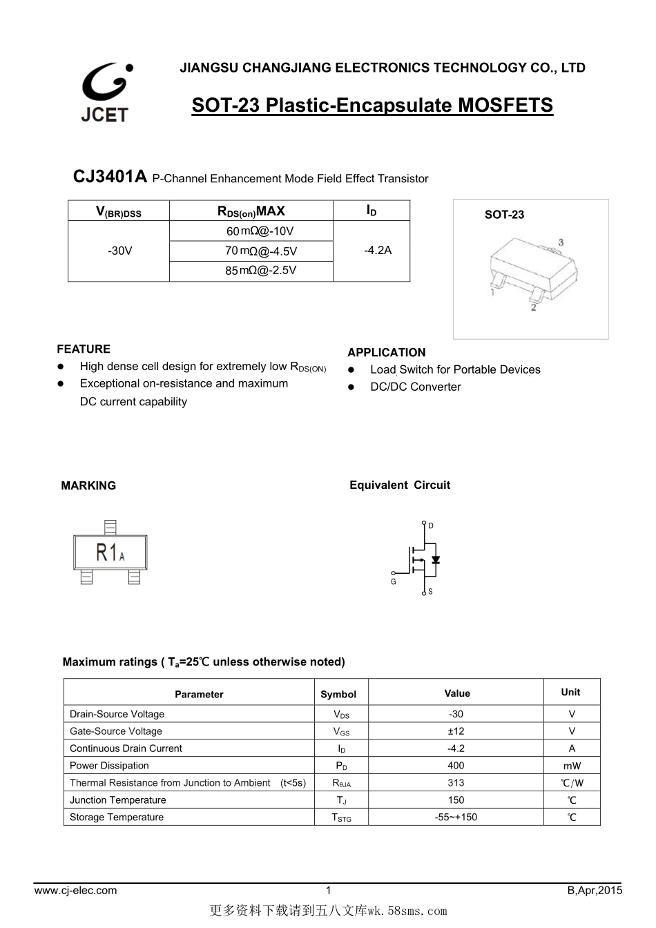 IC封装资料_三极管_CJ3401A.pdf_第1页