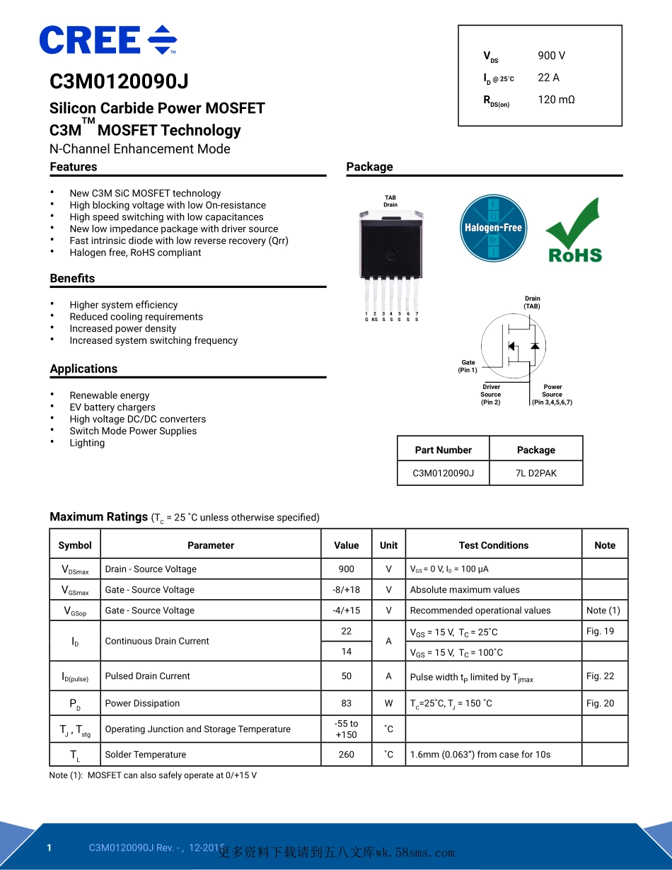 IC封装资料_三极管_C3M0120090J.pdf_第1页