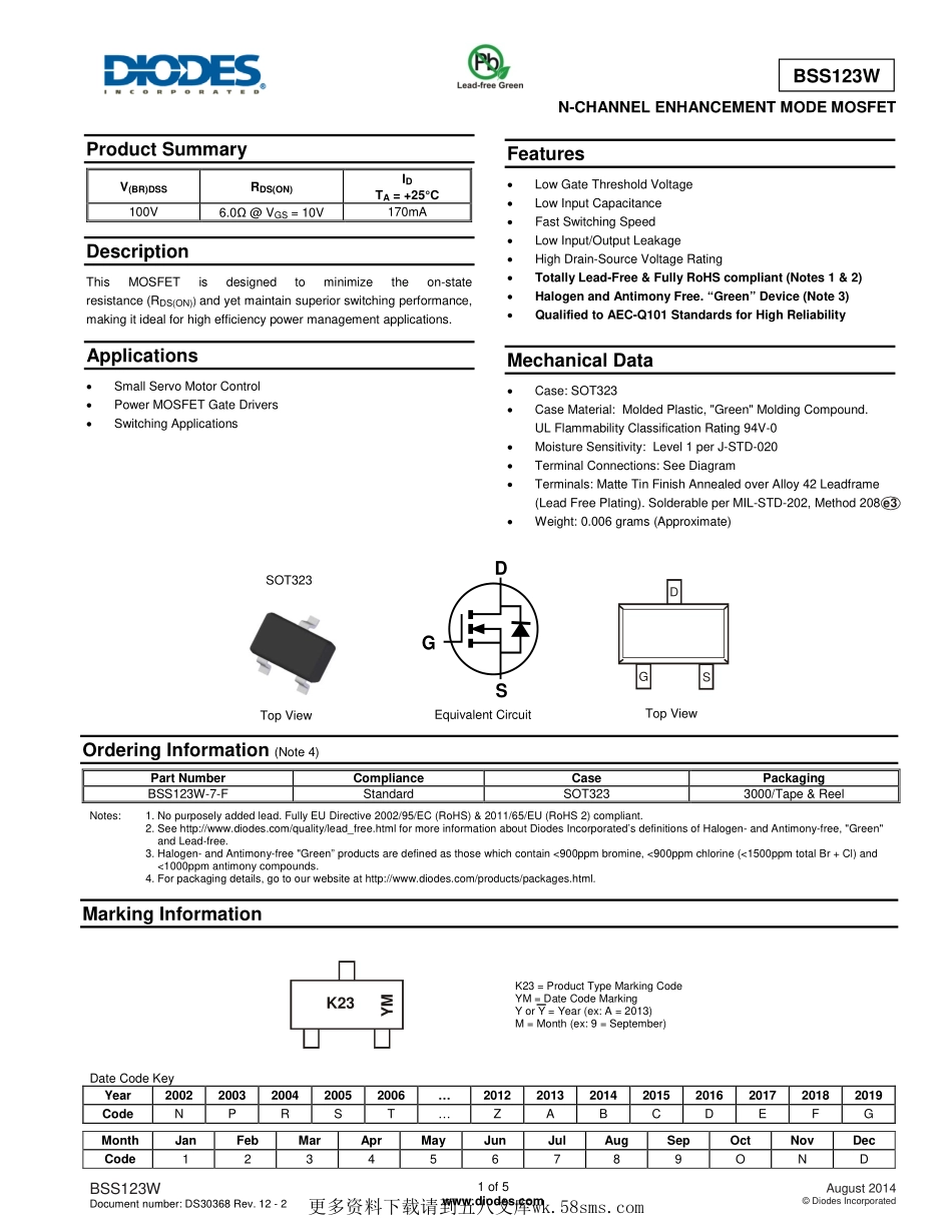 IC封装资料_三极管_BSS123W-7-F.pdf_第1页