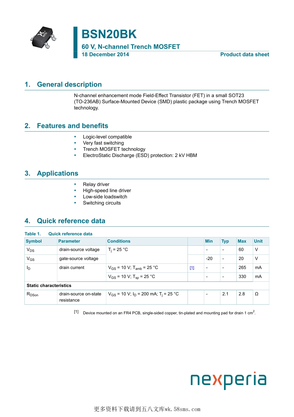 IC封装资料_三极管_BSN20BKR.pdf_第1页