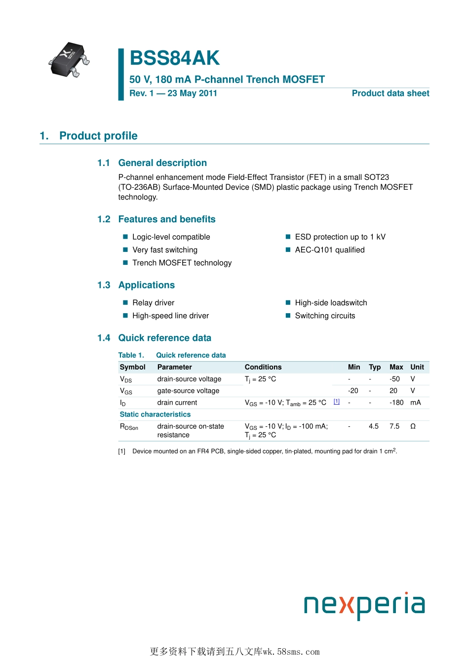 IC封装资料_三极管_BSS84AK_215.pdf_第1页