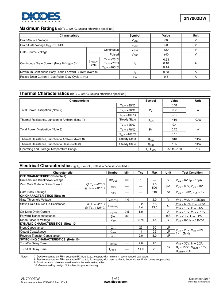 IC封装资料_三极管_2N7002DW-7-F.pdf_第2页