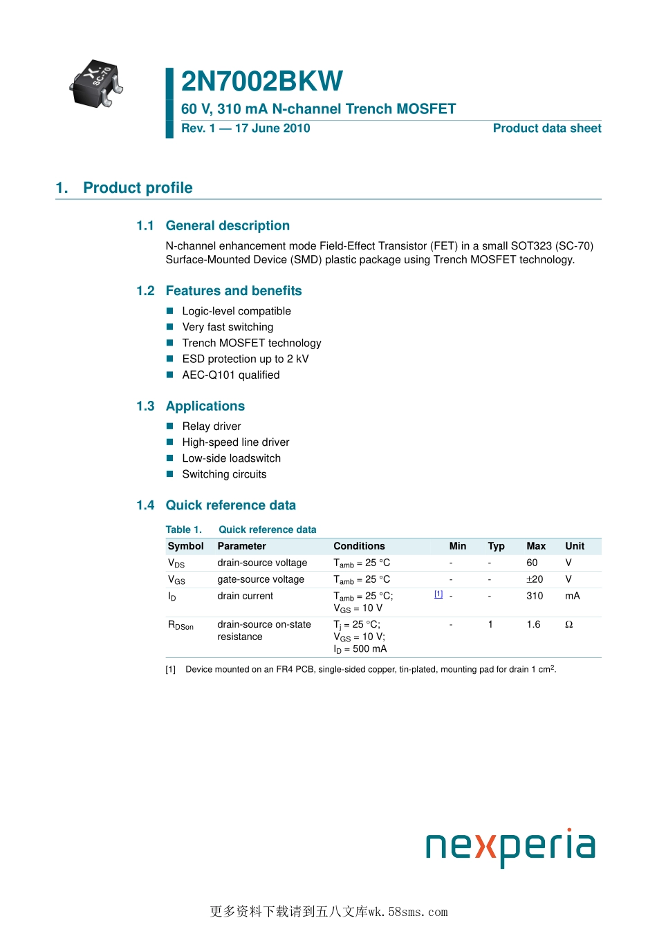 IC封装资料_三极管_2N7002BKW_115.pdf_第1页