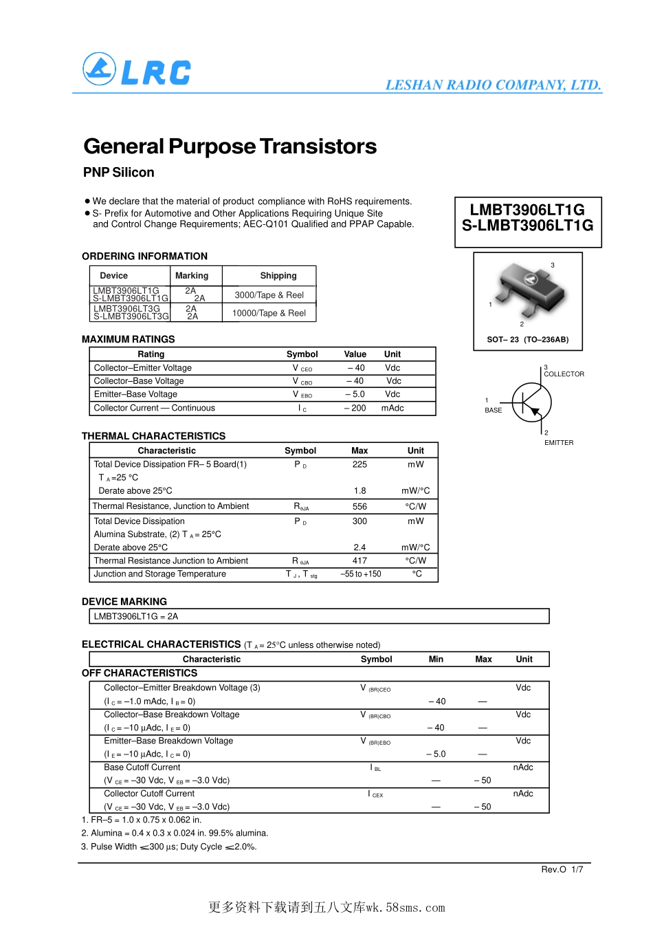 IC封装资料_三级管_LMBT3906LT1G.pdf_第1页