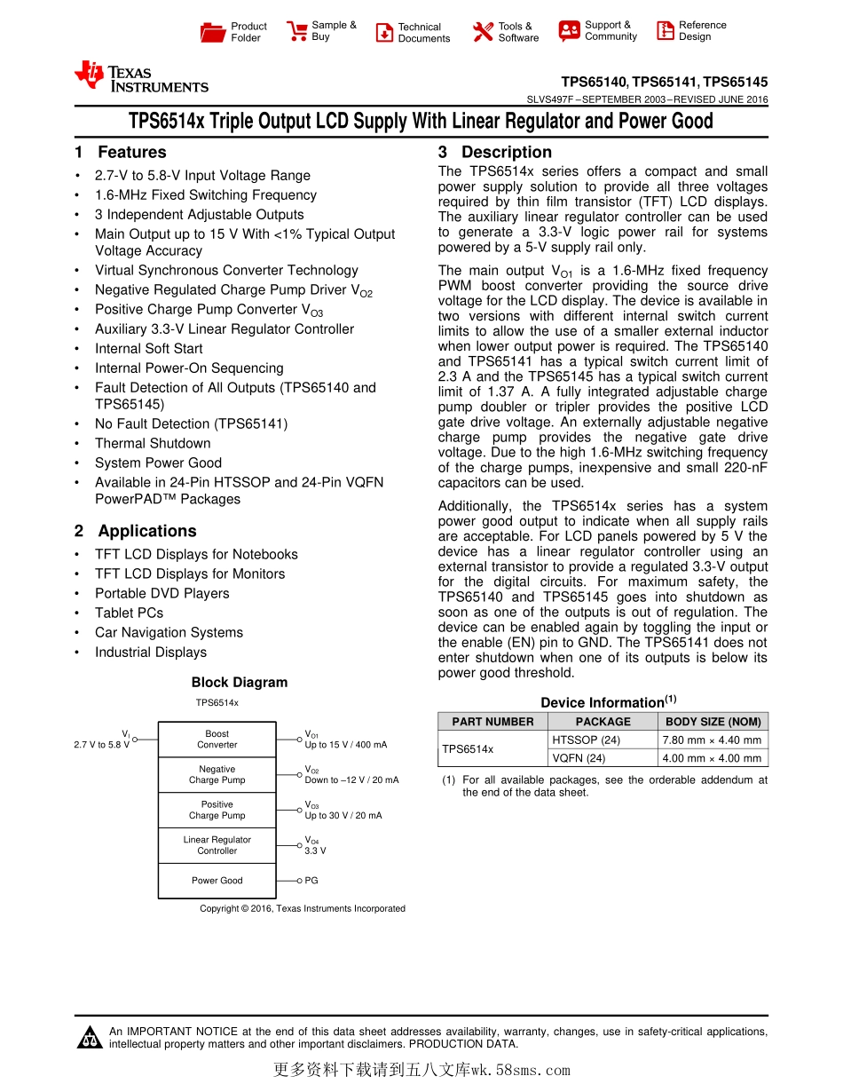 IC封装资料_电源管理芯片_TPS65140PWPR.pdf_第1页