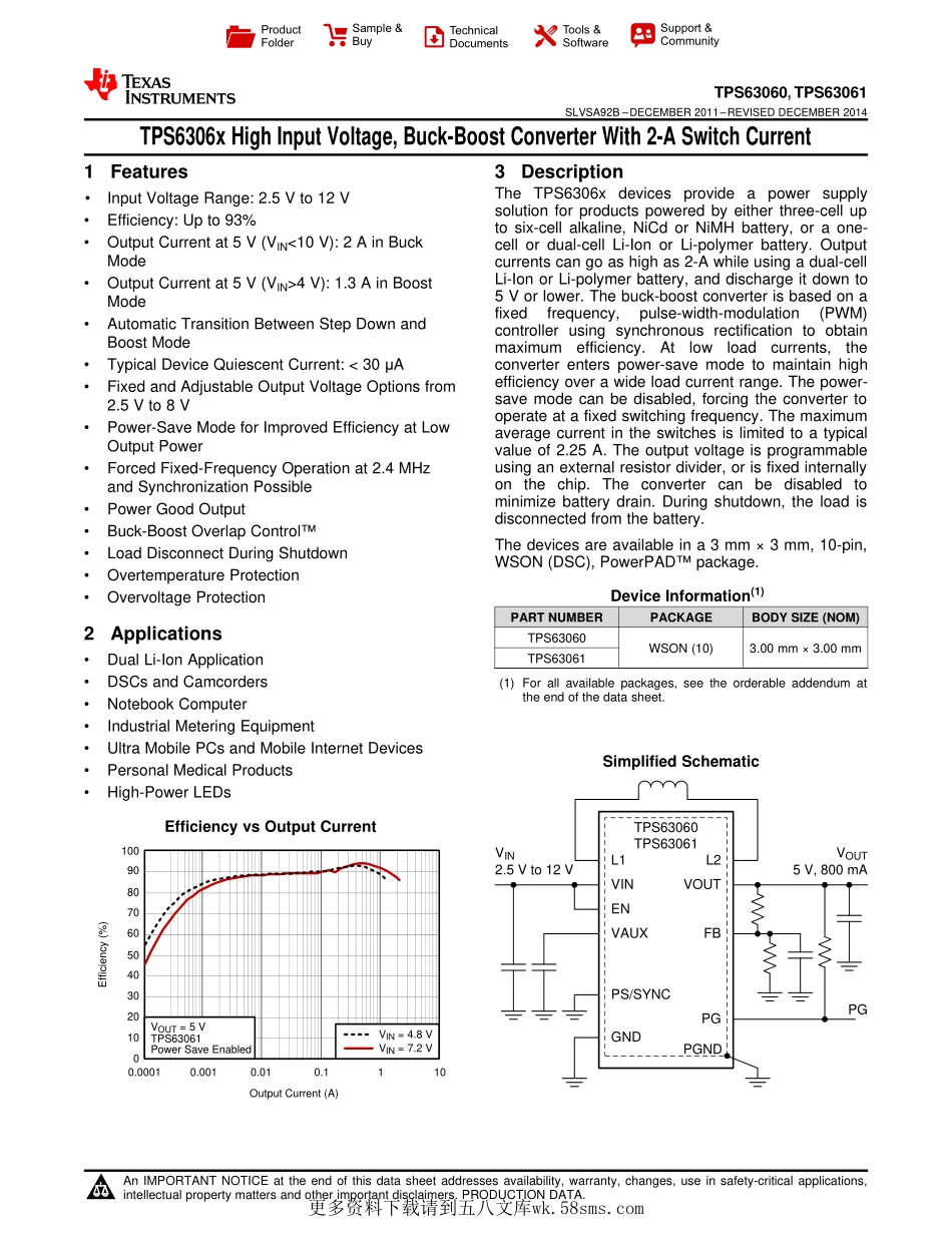 IC封装资料_电源管理芯片_TPS63061DSCT.pdf_第1页