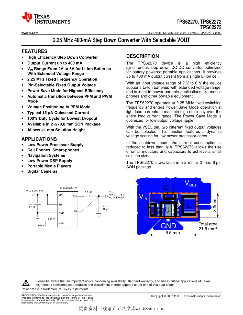 IC封装资料_电源管理芯片_TPS62272DRVR.pdf_第1页