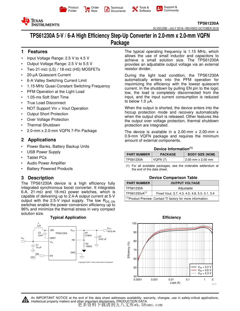 IC封装资料_电源管理芯片_TPS61230ARNSR.pdf_第1页