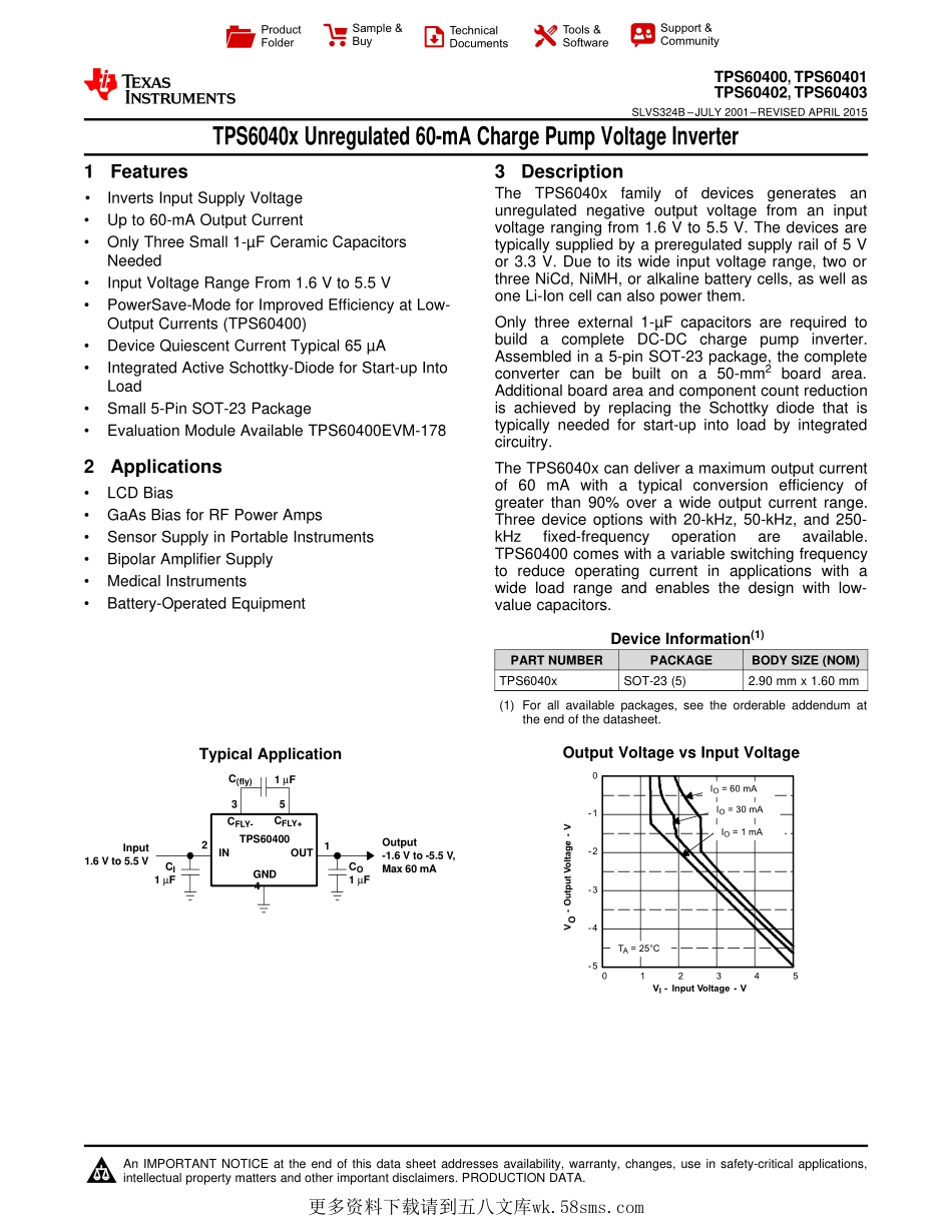 IC封装资料_电源管理芯片_TPS60401DBVR.pdf_第1页