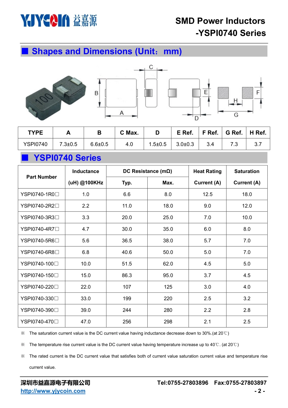 IC封装资料_电感_YSPI0740-220M.pdf_第2页
