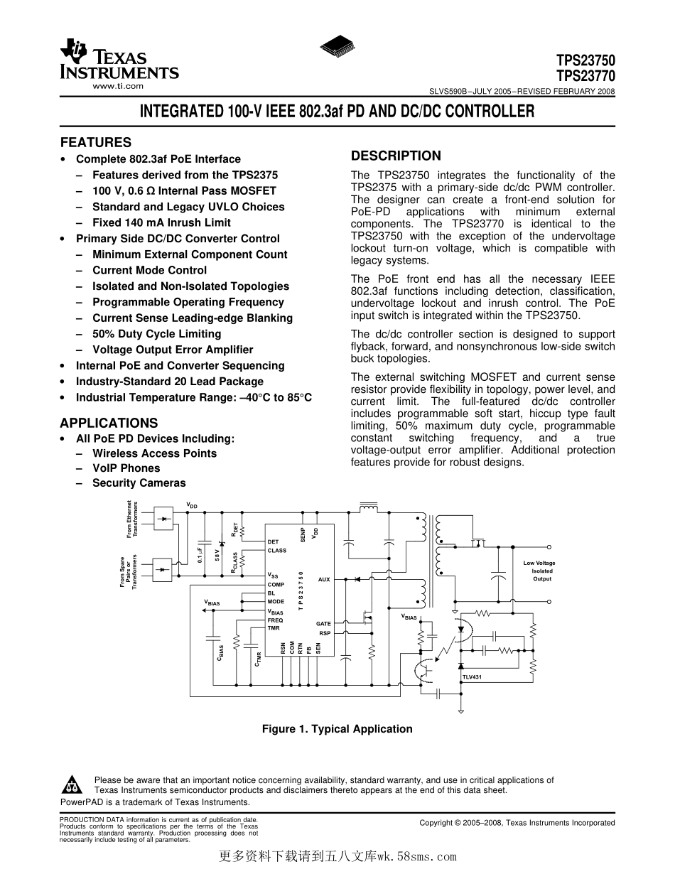 IC封装资料_电源管理芯片_TPS23750PWPR.pdf_第1页