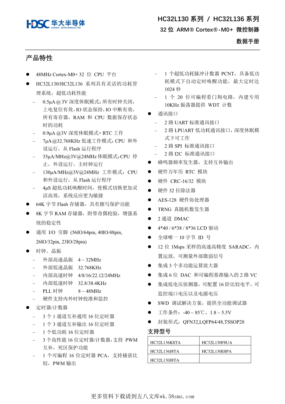 IC封装资料_嵌入式微处理器_HC32L130F8UA-QFN32.pdf_第1页