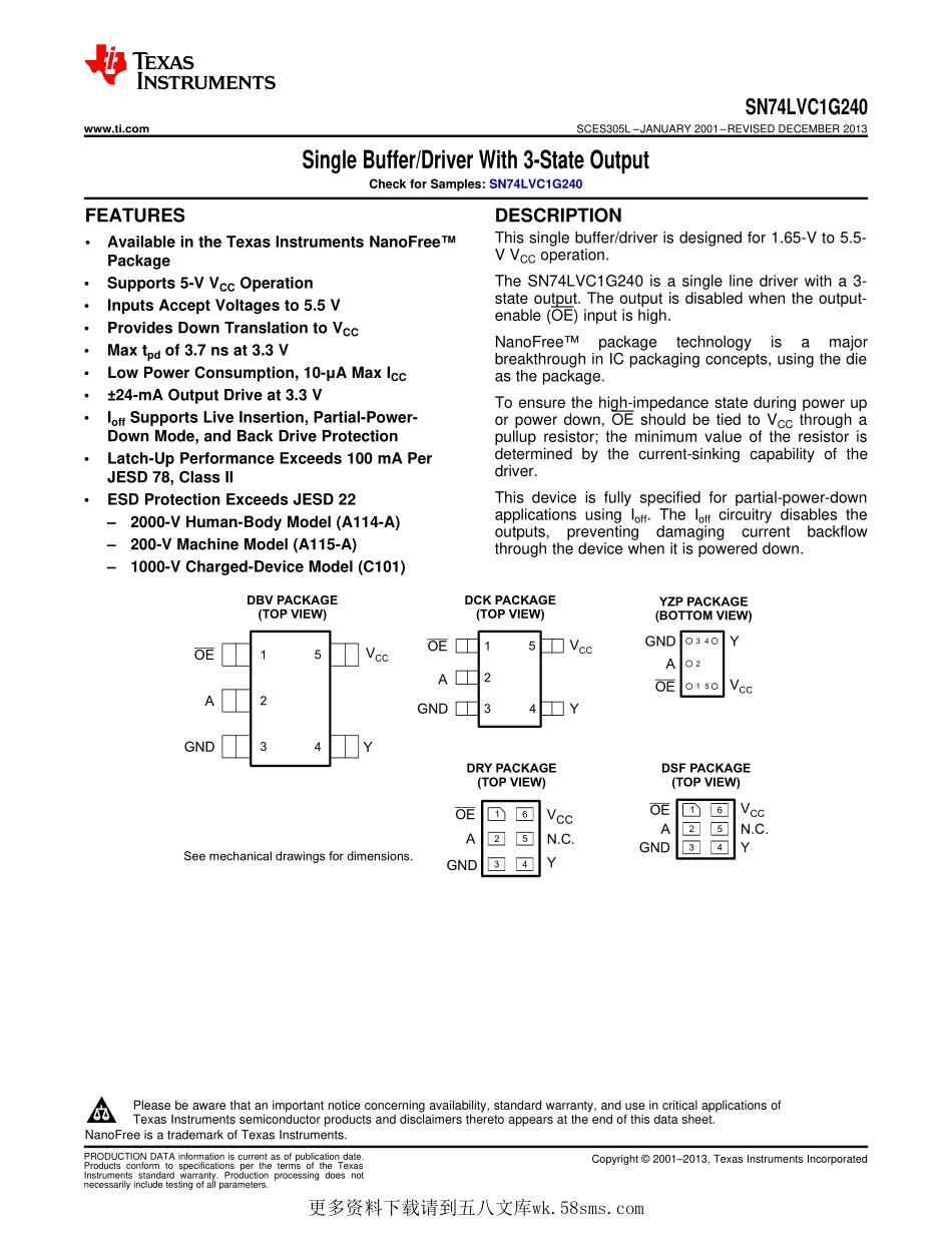 IC封装资料_逻辑及时序器件_74LVC1G240DCKRE4.pdf_第1页