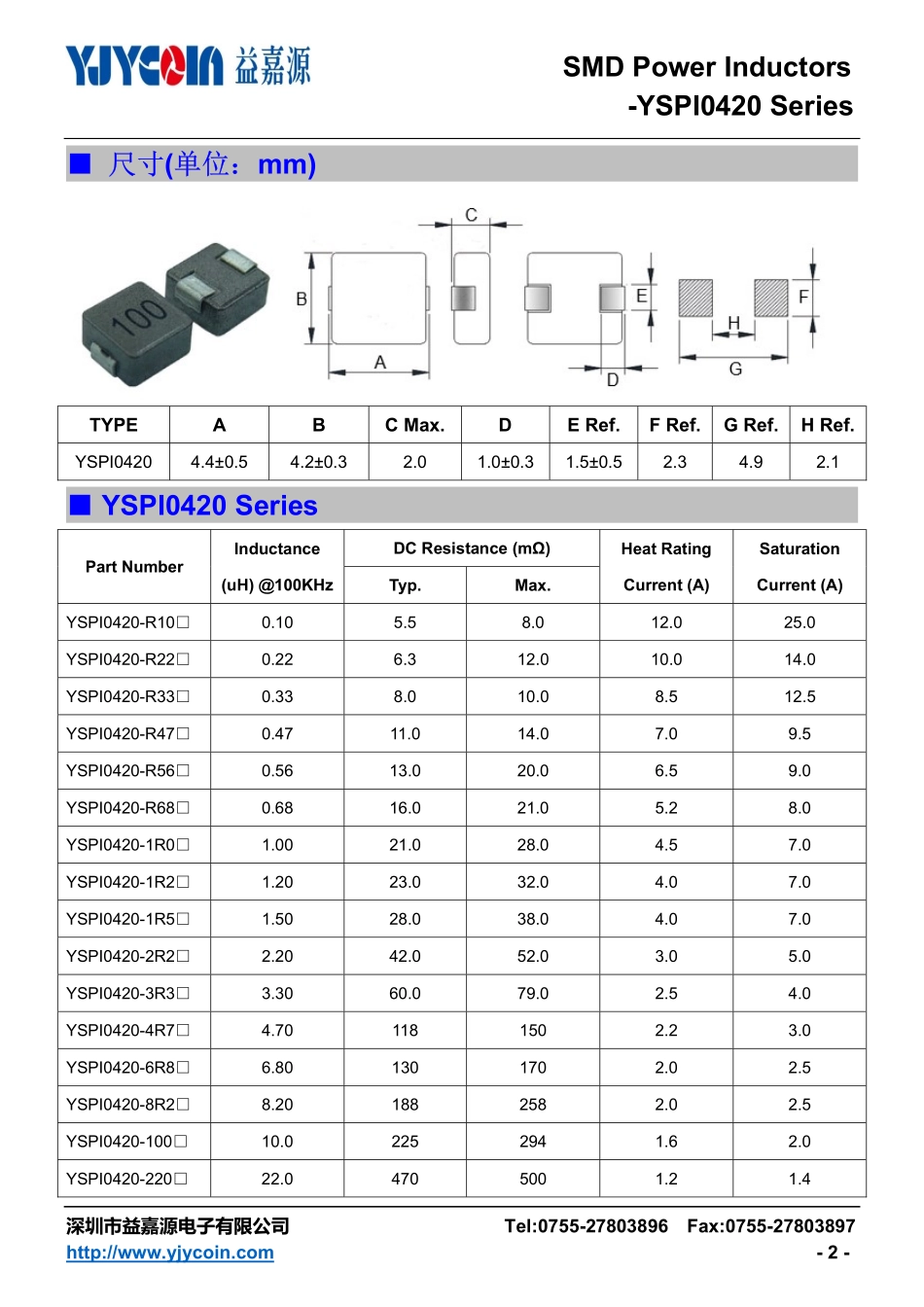 IC封装资料_电感_YSPI0420-R47M.pdf_第2页