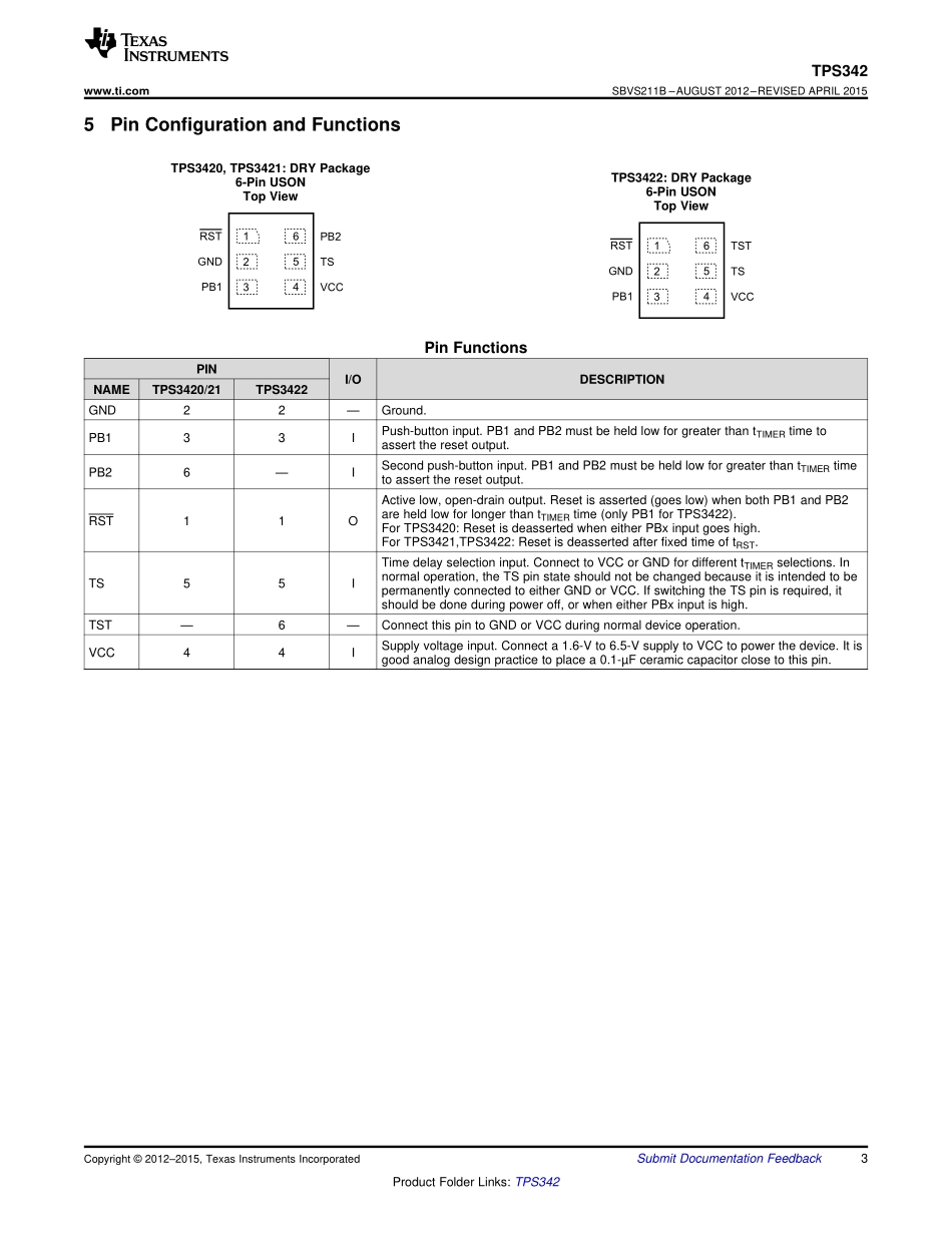 IC封装资料_电源管理芯片_TPS3421ECDRYR.pdf_第3页