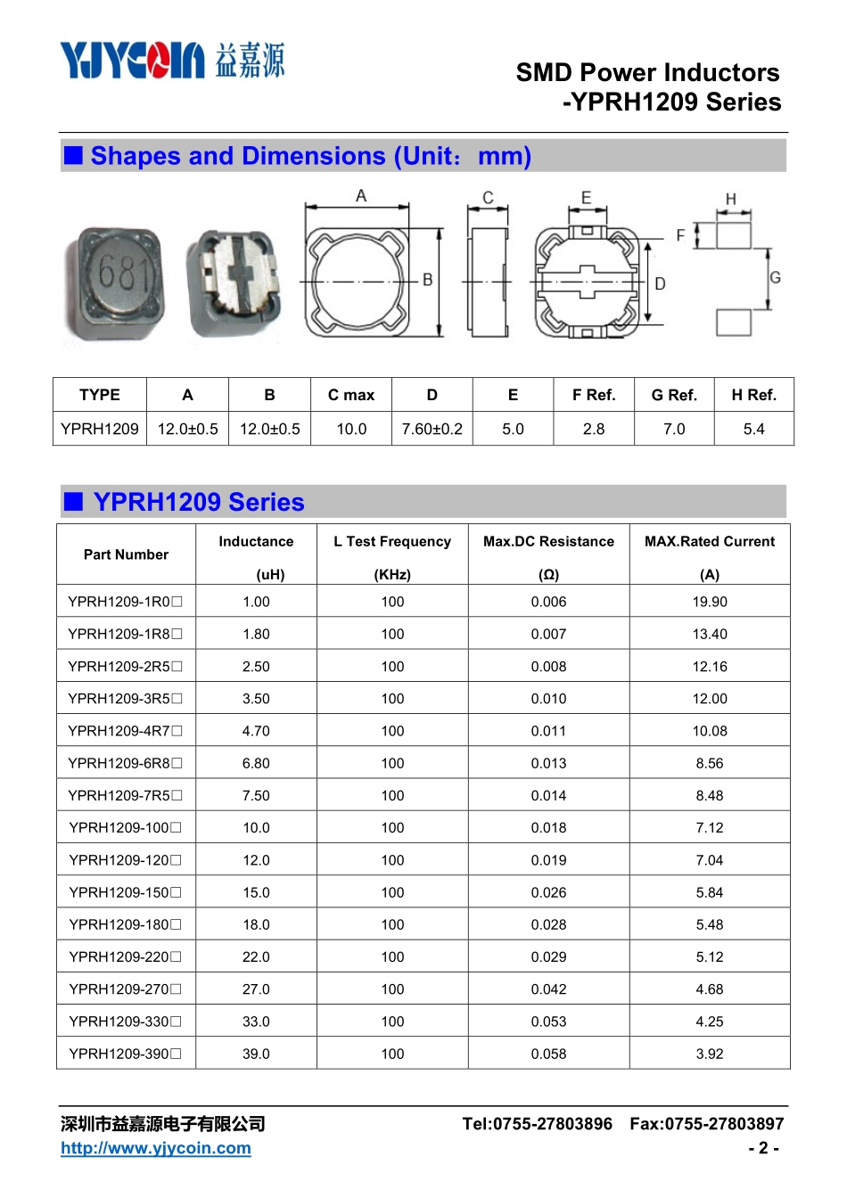 IC封装资料_电感_YPRH1209-681M.pdf_第2页