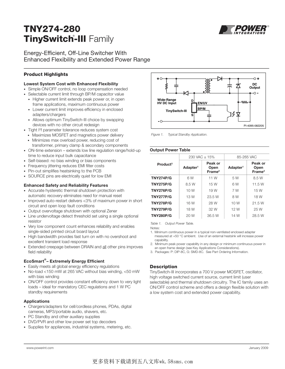 IC封装资料_电源管理芯片_TNY278GN-TL.pdf_第1页