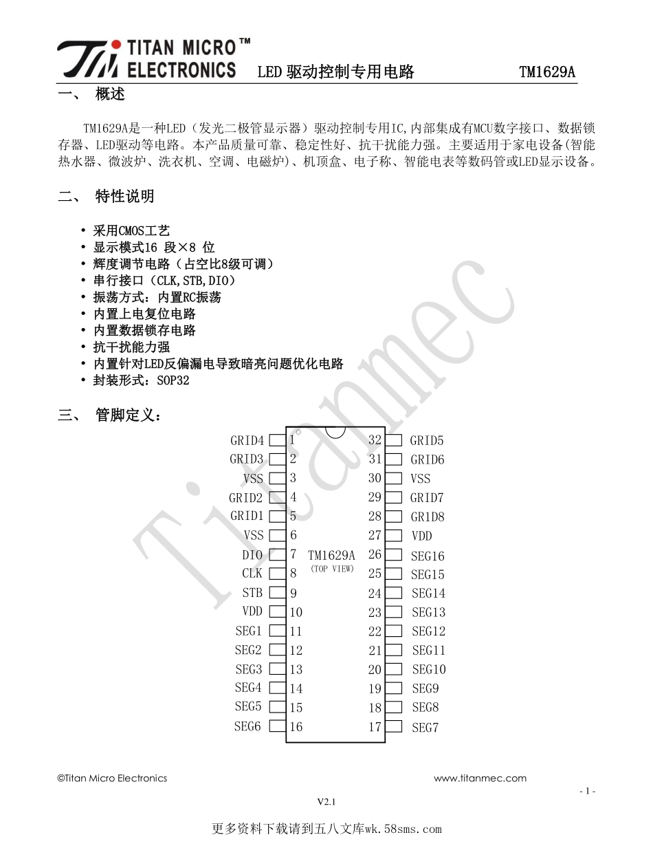 IC封装资料_电源管理芯片_TM1629A.pdf_第1页