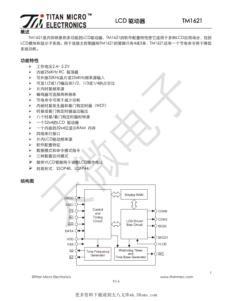 IC封装资料_电源管理芯片_TM1621.pdf_第1页