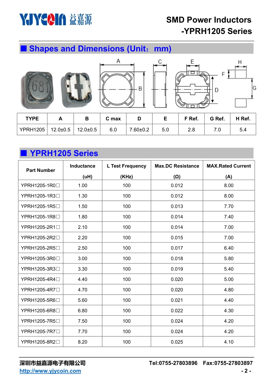 IC封装资料_电感_YPRH1205-470M.pdf_第2页