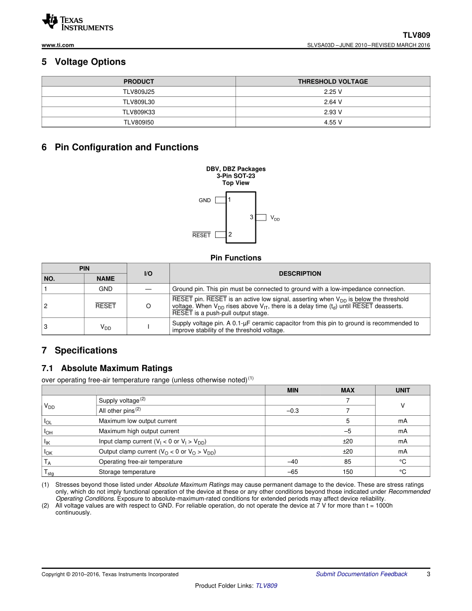 IC封装资料_电源管理芯片_TLV809L30DBZR.pdf_第3页