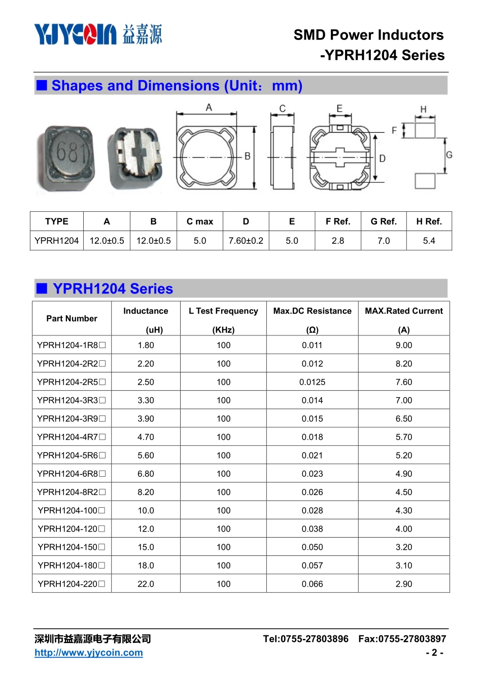 IC封装资料_电感_YPRH1204-680M.pdf_第2页