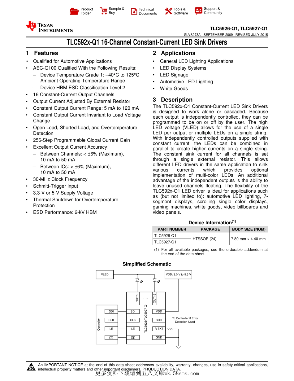 IC封装资料_电源管理芯片_TLC5926QPWPRQ1.pdf_第1页