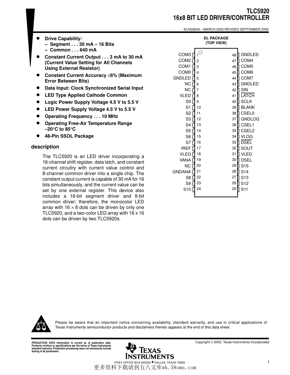 IC封装资料_电源管理芯片_TLC5920DLR.pdf_第1页