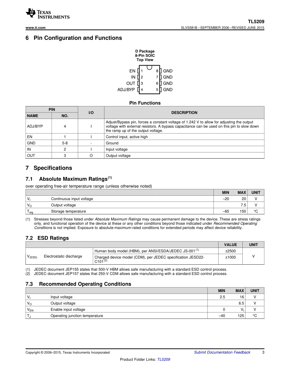 IC封装资料_电源管理芯片_TL5209DR.pdf_第3页