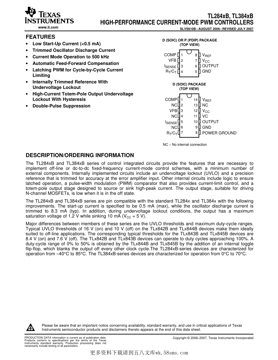 IC封装资料_电源管理芯片_TL3843BDR-8.pdf_第1页