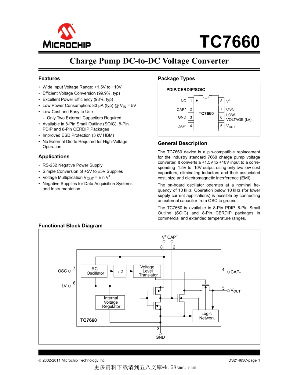 IC封装资料_电源管理芯片_TC7660EOA713.pdf_第1页