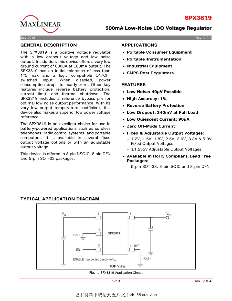 IC封装资料_电源管理芯片_SPX3819M5-L-1-8_TR.pdf_第1页